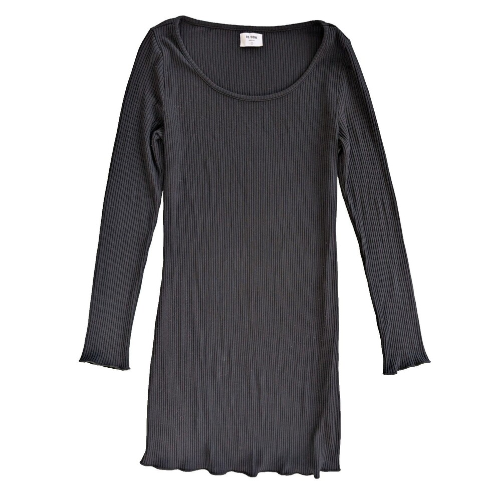 RE/DONE Rib Knit Long Sleeve Bodycon Midi Dress Black Made USA Size S